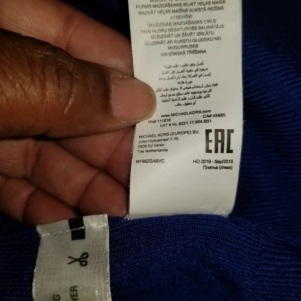 Michael Kors blue long sleeve dress with black MK accents - Picture 5 of 9